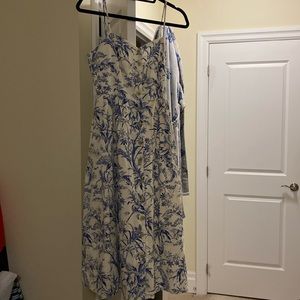 H&M blue floral linen blend dress
